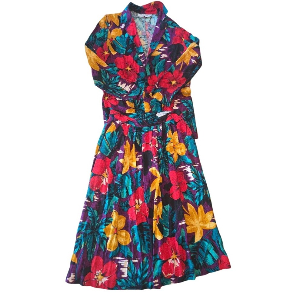 Norton McNaughton Petites Vintage Floral 2 Piece Set Skirt Top Red Yellow 10P